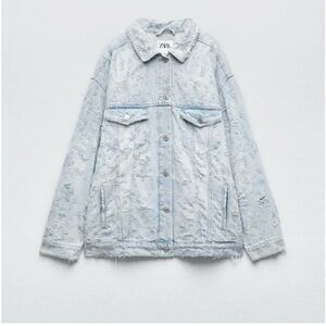 Zara Distressed Light Blue Jean Jacket